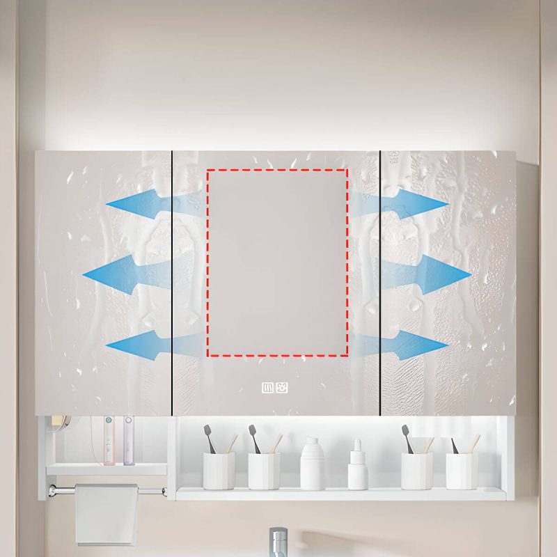 Stainless Steel Rectangular White Medicine Cabinet with 8 Shelves, USB Outlet, Soft Close Door Hinge, and Illumination Light, Intelligent Medicine Cabinet, 39"L x 5"W x 35"H