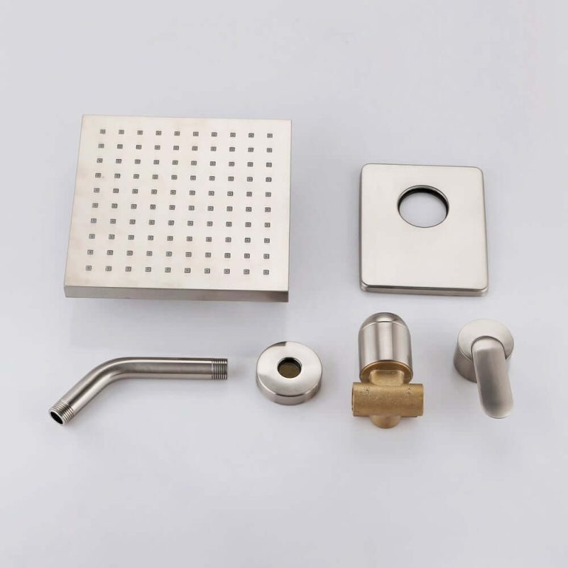 Modern Square 8" Brass Rainfall Shower Head Wall Mount Rainshower System in Brushed Nick
