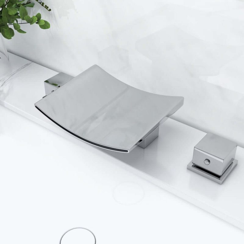 Grop Contemporary Double Handle Waterfall Widespread Bathroom Sink Faucet in Polished Chrome