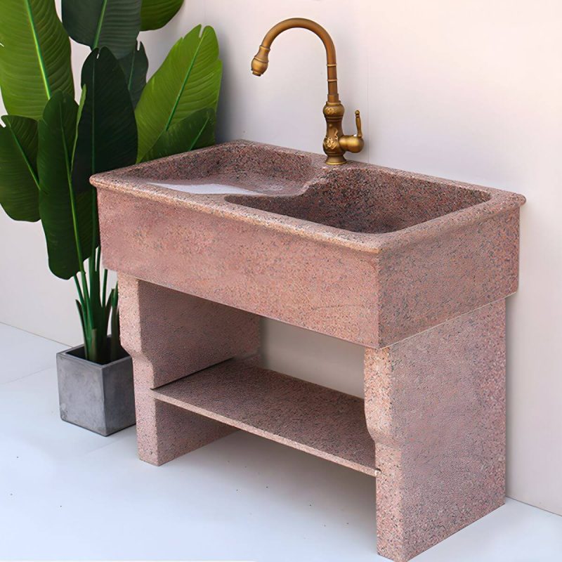 Rectangular Console Sink Stone Shelving Included Pop-Up Drain Freestanding - 43.3"L x 19.7"W x 32.3"H Washboard Not Included
