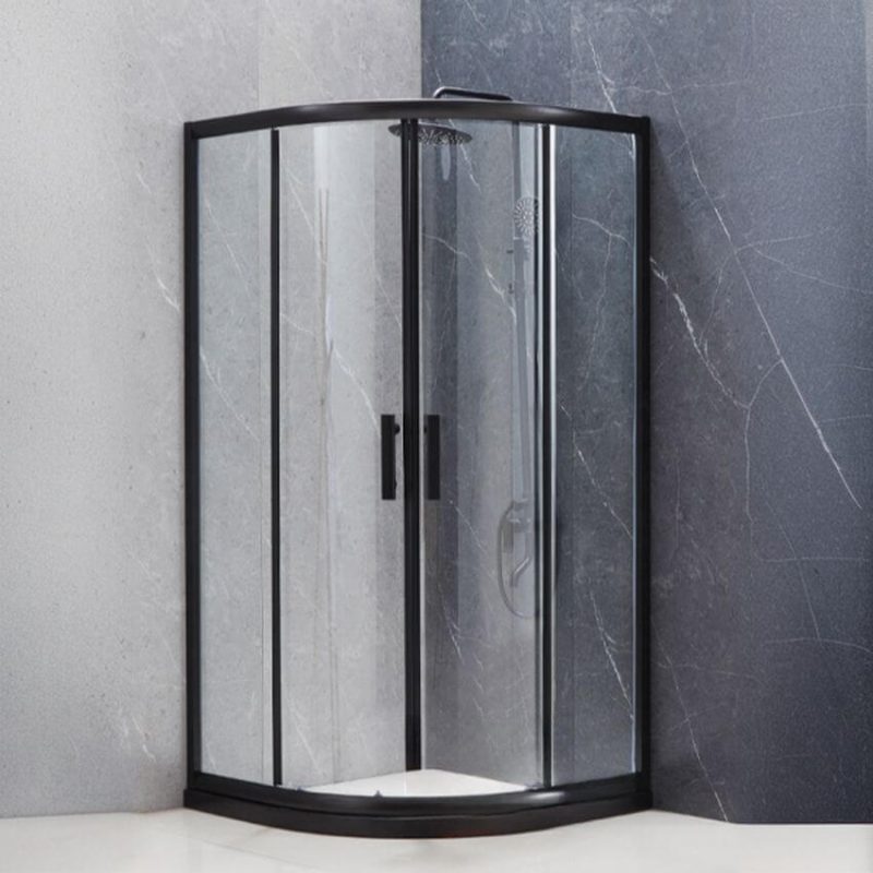 White Plastic Base Circular Shower Enclosure, Double Sliding, Clear Glass, Black, 39.4"L x 39.4"W x 72.8"H, Custom Product: Extra 7 Business Day Producing Time