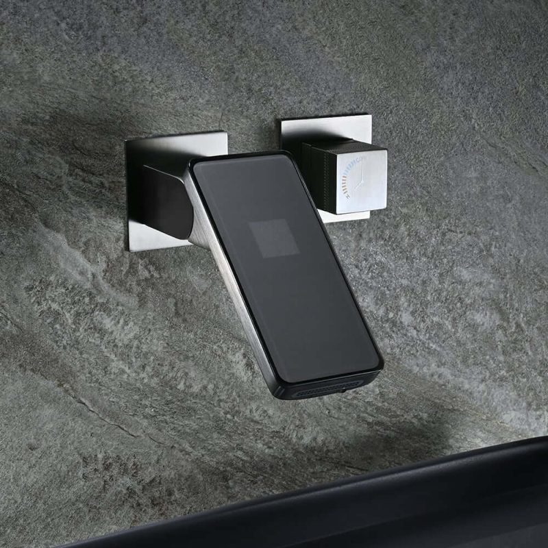 Led Digital Temperature Display Bathroom Rotating Faucet in Dark Gray