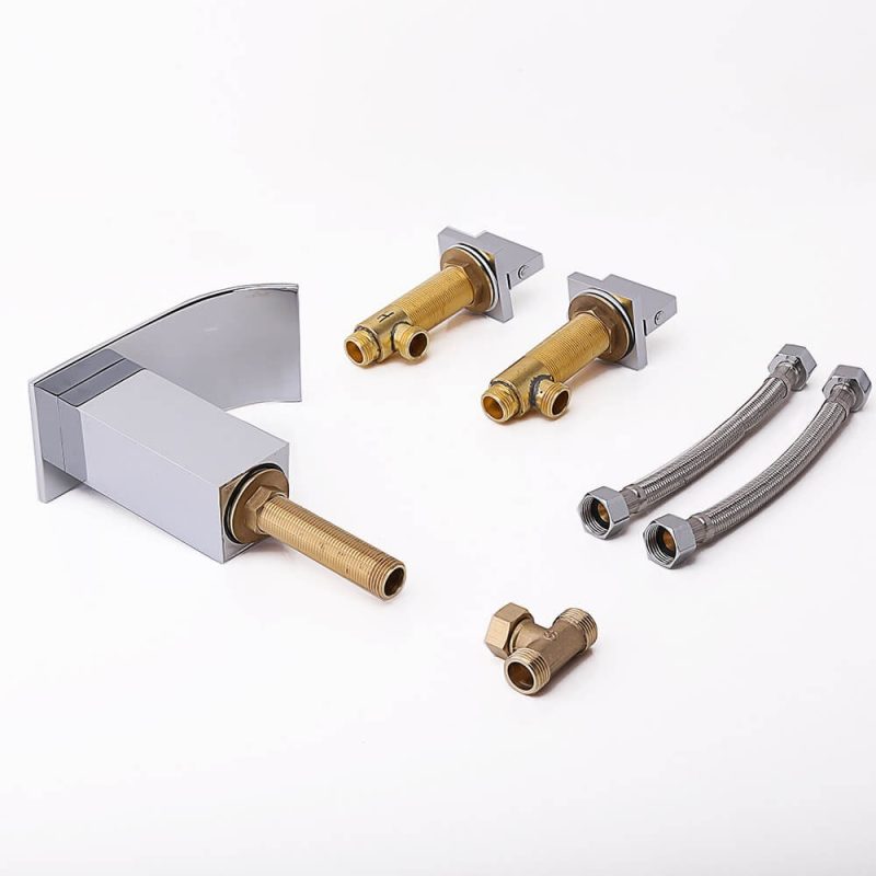 Milly Modern 2-Handle Deck Mounted Waterfall Widespread Bathroom Sink Faucet