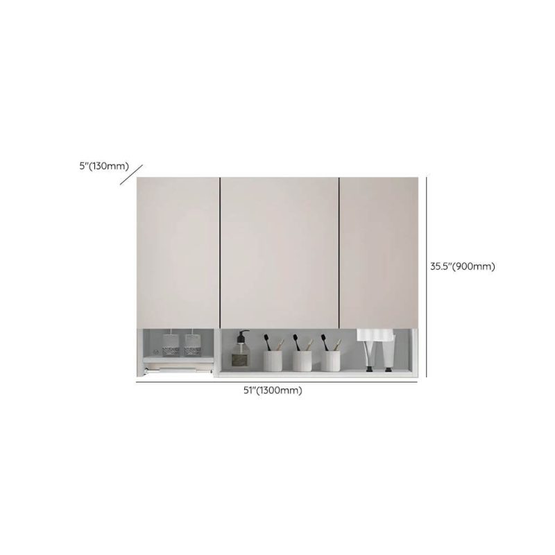 Dimension of Stainless Steel Rectangular White Medicine Cabinet with 8 Shelves, Soft Close Door Hinge, Rainproof, and Specular Mirror, 51"L x 5"W x 35"H, Ordinary Mirror Cabinet