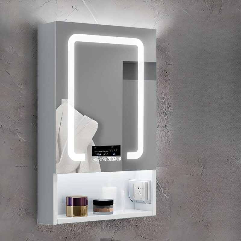 Stainless Steel Rectangular White Medicine Cabinet with 3 Shelves, USB Outlet, Soft Close Door Hinge, and Illumination Light, 20"L x 5"W x 31"H