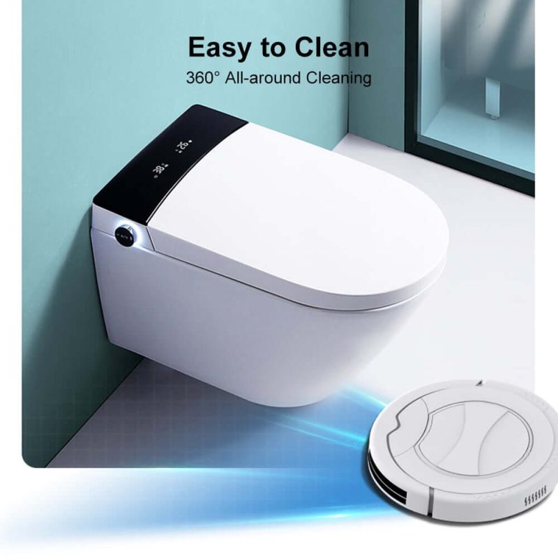 Automatic Wall-Mounted Smart Bidet Toilet with In-Wall Tank White & Black 1.28 GPF