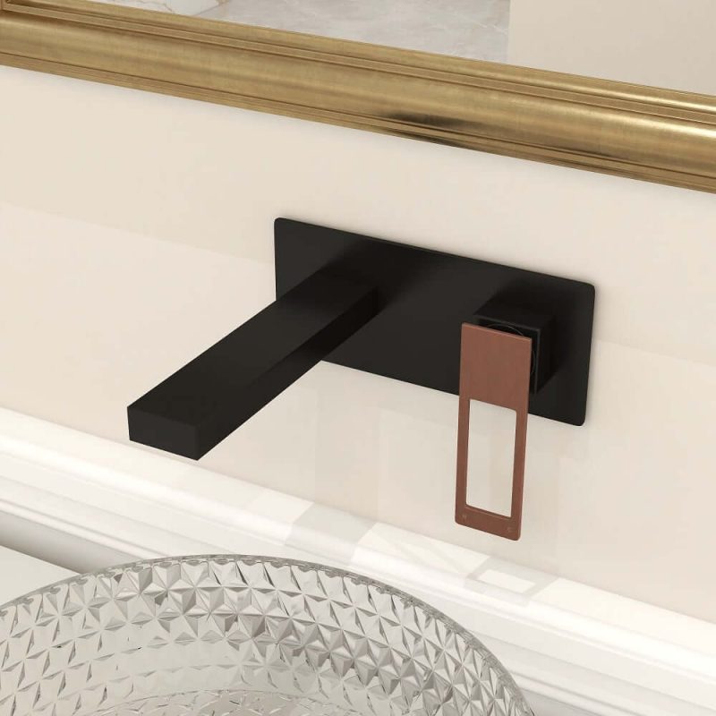 Modern Rose Gold & Black Wall Mount Bathroom Sink Faucet Solid Brass