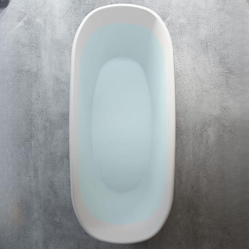 Simple Style Chalk-Colored Plexiglass Oval Freestanding Bathtub with Roll Top Design and Soaking Bath Therapy, 59"L x 30"W x 23"H