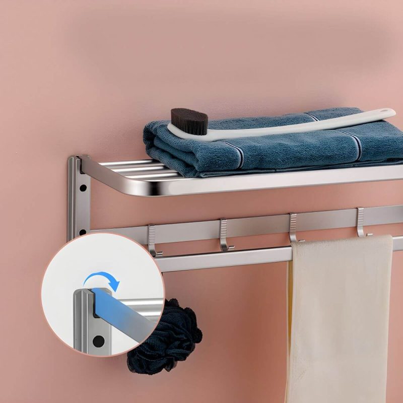 5-Piece Grey Bathroom Hardware Set with Bath Shelf, Towel Rack, and Toilet Paper Holder - 5 piece Set