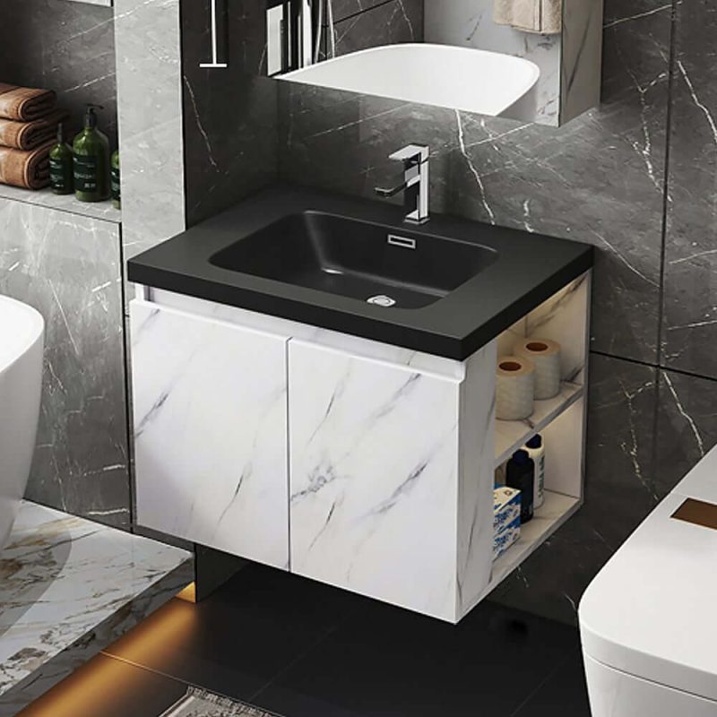 27.6" Faux Marble Wall-Hung Bathroom Vanity with Top Stone Slate Vessel & Sink