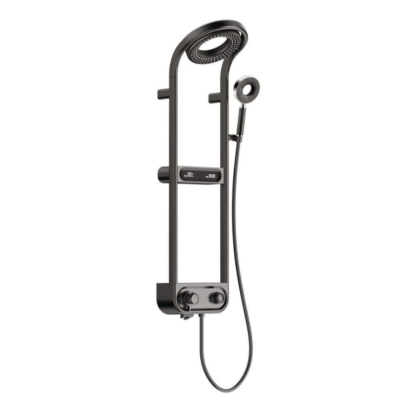 360° Rotating Thermostatic Shower System Set with LED Display and Storage Shelf