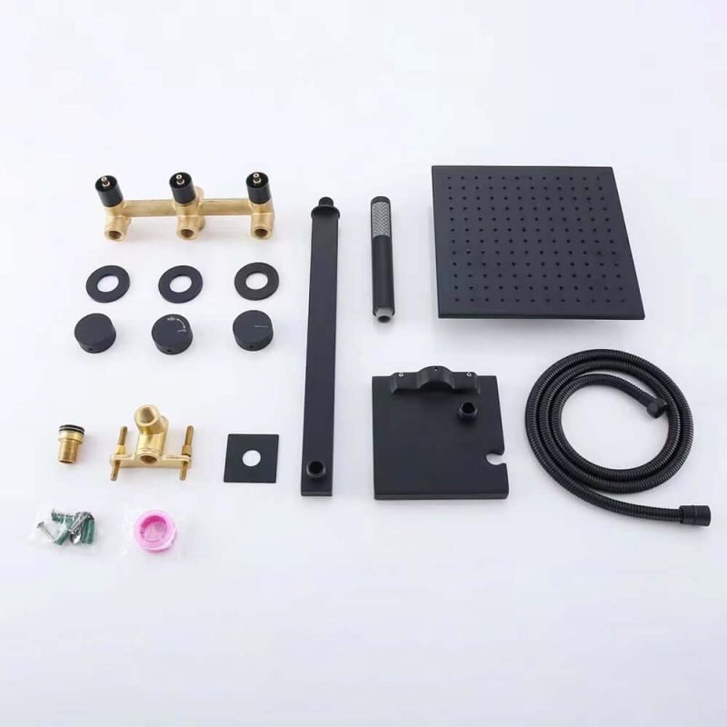 Wall-Mounted Double Functions Shower System with Standard Valve in Black