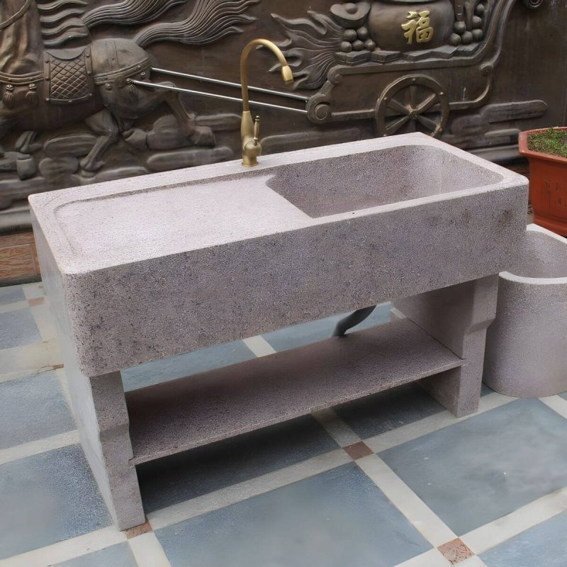 Rectangular Console Sink Stone Shelving Included Pop-Up Drain Freestanding - 51.2"L x 19.7"W x 32.3"H Washboard Not Included