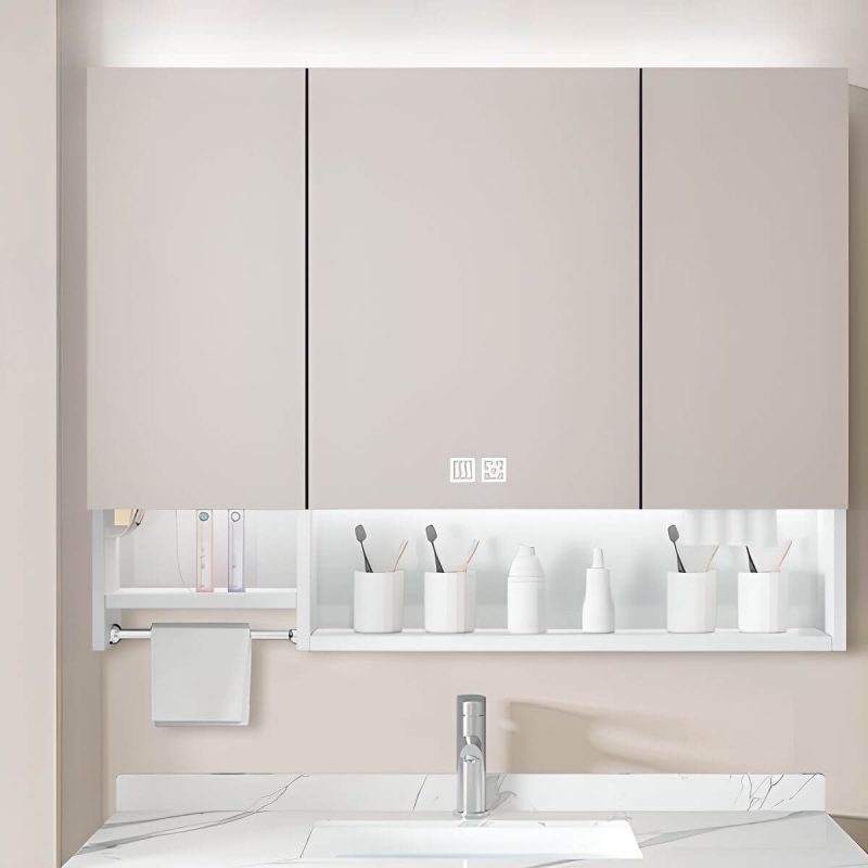 Stainless Steel Rectangular White Medicine Cabinet with 8 Shelves, USB Outlet, Soft Close Door Hinge, and Illumination Light, Intelligent Medicine Cabinet, 47"L x 5"W x 35"H
