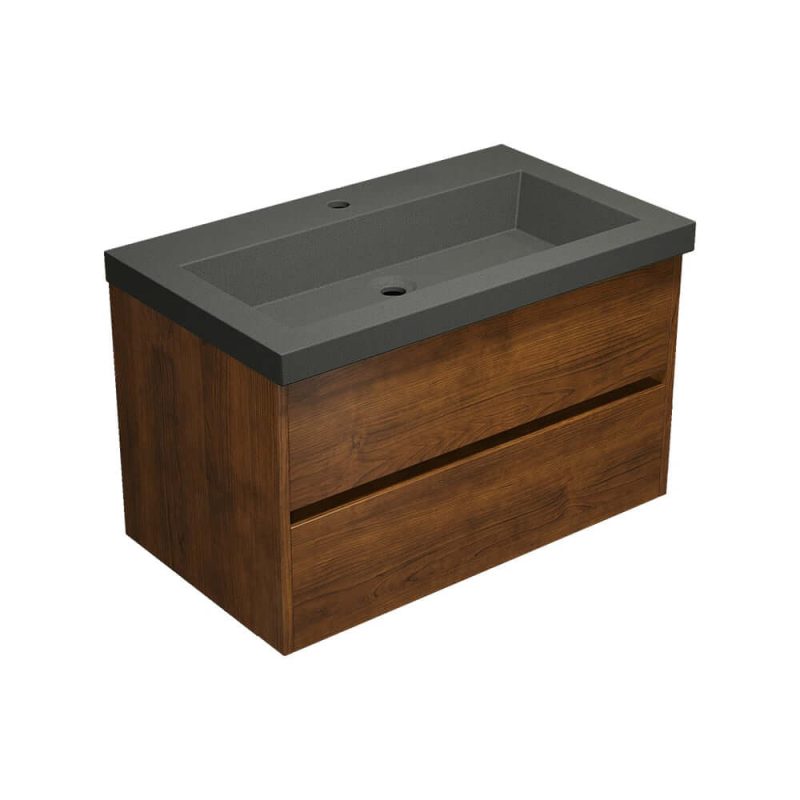 Bathroom Vanity Set 31.5" Modern Floating Concrete Bathroom Vanity Walnut with Sink