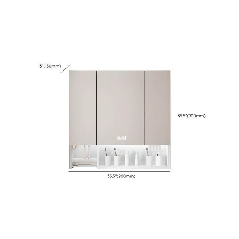 Dimension of Stainless Steel Square White Medicine Cabinet with 8 Shelves, USB Outlet, Soft Close Door Hinge, and Illumination Light, Intelligent Medicine Cabinet, 35"L x 5"W x 35"H