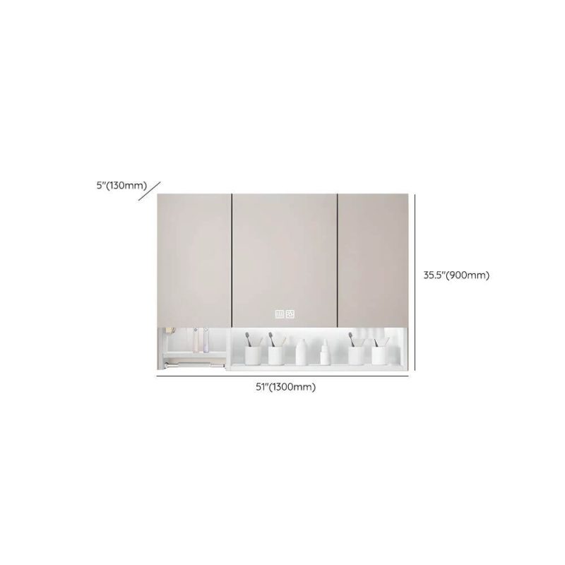 Dimension of Stainless Steel Rectangular White Medicine Cabinet with 8 Shelves, USB Outlet, Soft Close Door Hinge, and Illumination Light, Intelligent Medicine Cabinet, 51"L x 5"W x 35"H