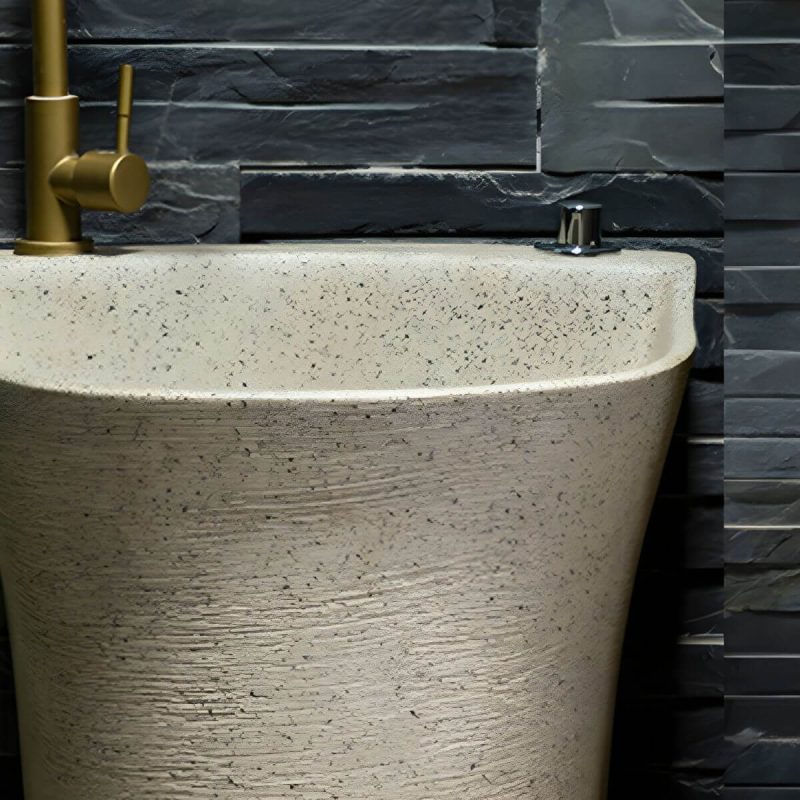 Modern Ceramic Circular Sink in Pedestal Style - Includes Faucet and Supply Lines - Sink Milky White-Black
