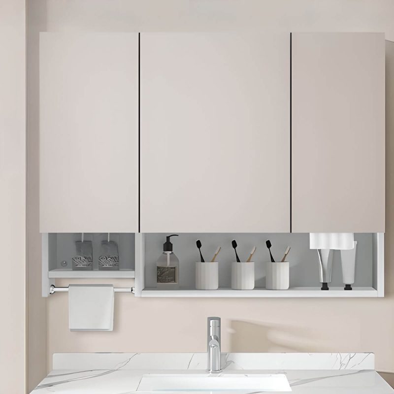 Stainless Steel Rectangular White Medicine Cabinet with 8 Shelves, Soft Close Door Hinge, Rainproof, and Specular Mirror, 47"L x 5"W x 35"H, Ordinary Mirror Cabinet