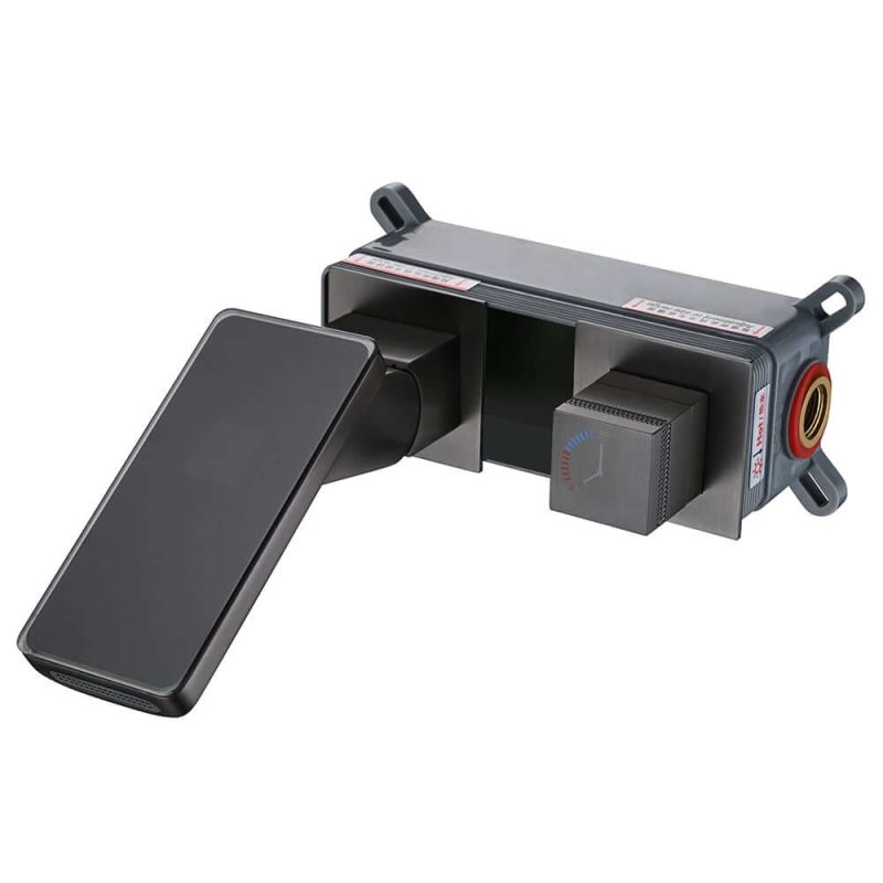 Led Digital Temperature Display Bathroom Rotating Faucet in Dark Gray