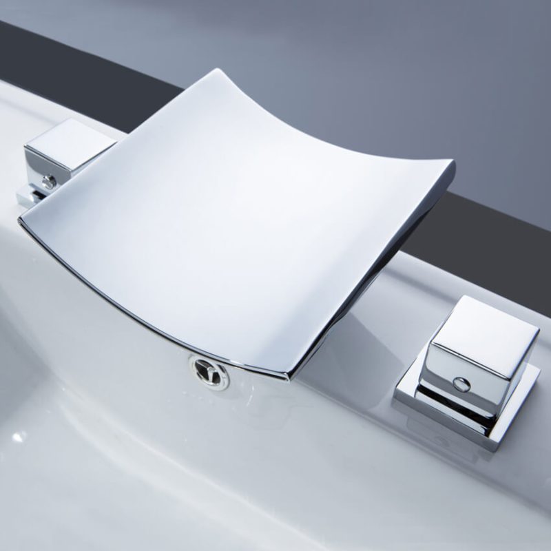 Grop Contemporary Double Handle Waterfall Widespread Bathroom Sink Faucet in Polished Chrome