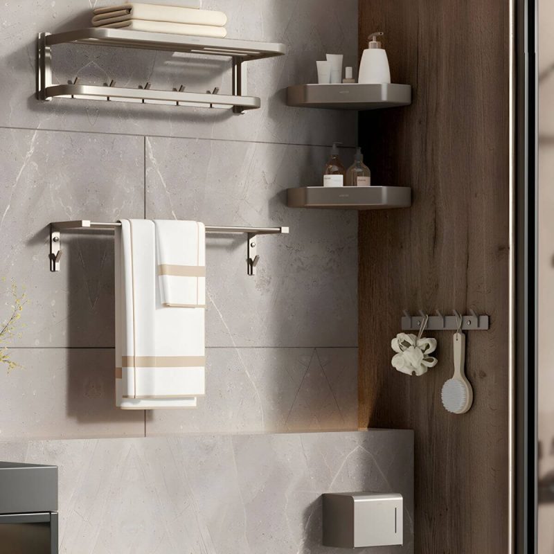 Elegant 7-Piece Metal Bathroom Hardware Set with Towel Rack and Bath Shelf Included - Cream White