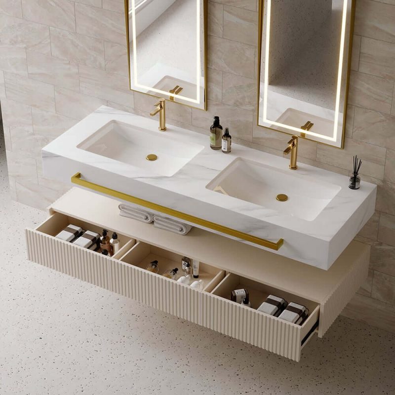 Bathroom Vanity Series 55.1" Modern Floating Bathroom Vanity White with Double Sinks