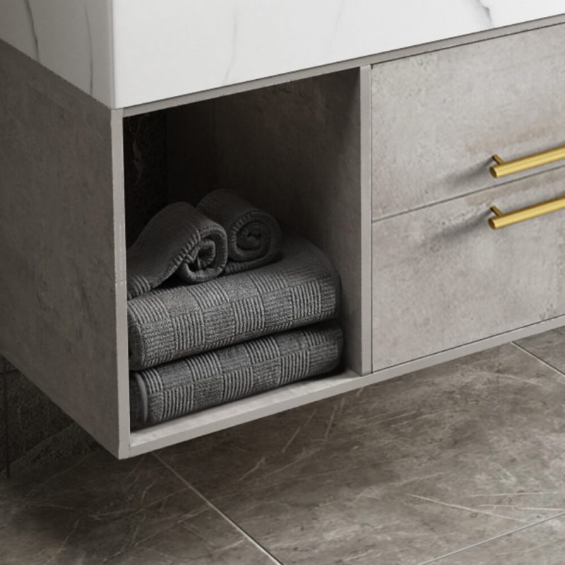 40" Gray Floating Bathroom Vanity with Sintered Stone Top Wall Mounted Cabinet