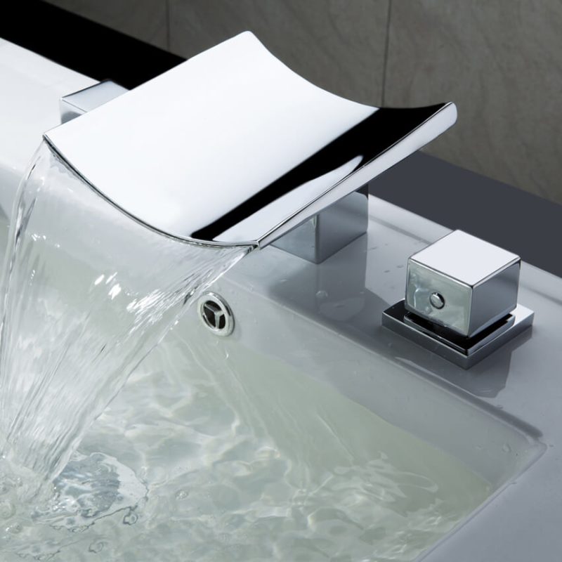 Grop Contemporary Double Handle Waterfall Widespread Bathroom Sink Faucet in Polished Chrome