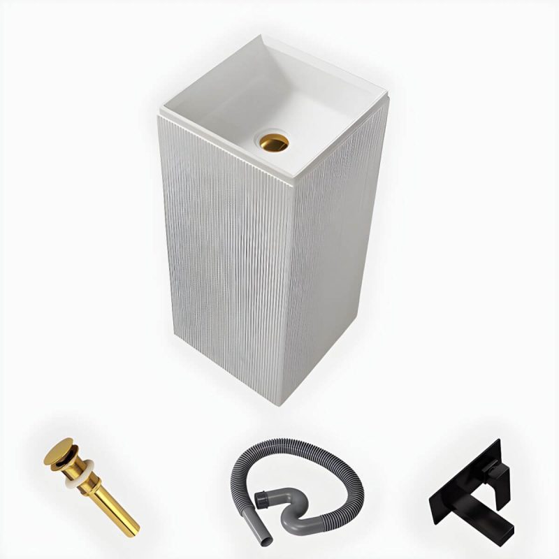 Contemporary White Porcelain Pedestal Bathroom Sink with Drain Assembly - Sink with Faucet Faucet Hole Not Included In-wall Faucet 15"L x 15"W x 33"H
