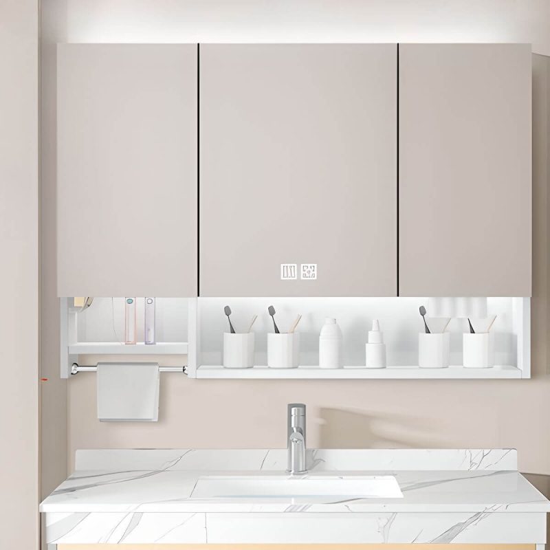 Stainless Steel Rectangular White Medicine Cabinet with 8 Shelves, USB Outlet, Soft Close Door Hinge, and Illumination Light, Intelligent Medicine Cabinet, 51"L x 5"W x 35"H