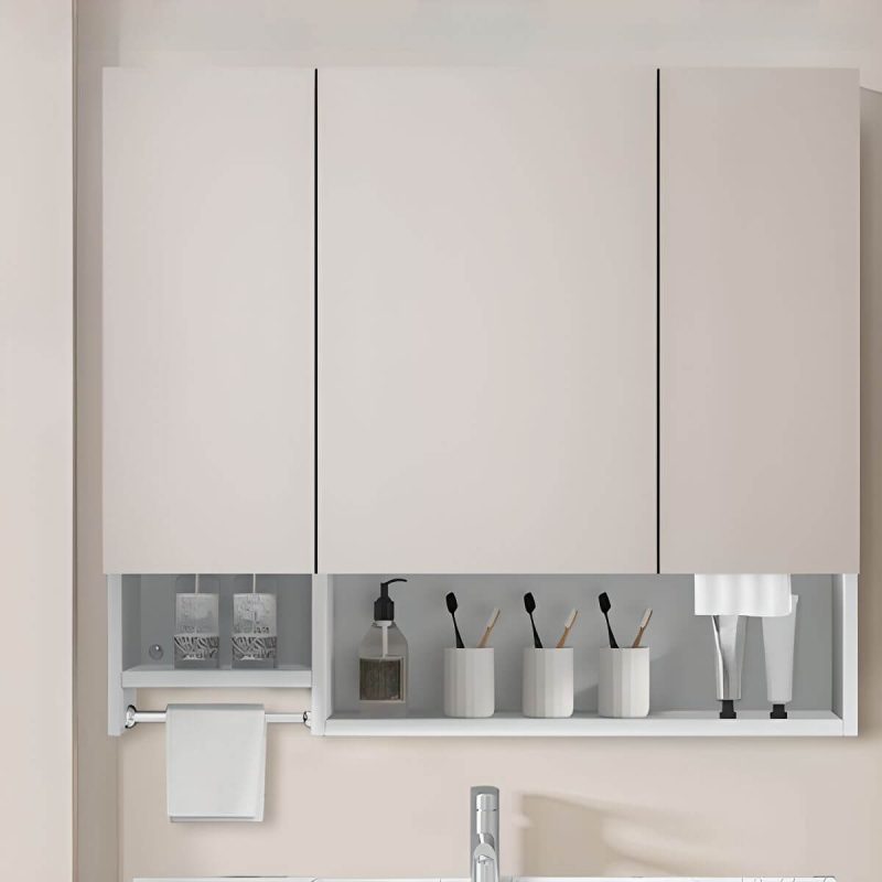 Stainless Steel Rectangular White Medicine Cabinet with 8 Shelves, Soft Close Door Hinge, Rainproof, and Specular Mirror, 43"L x 5"W x 35"H, Ordinary Mirror Cabinet