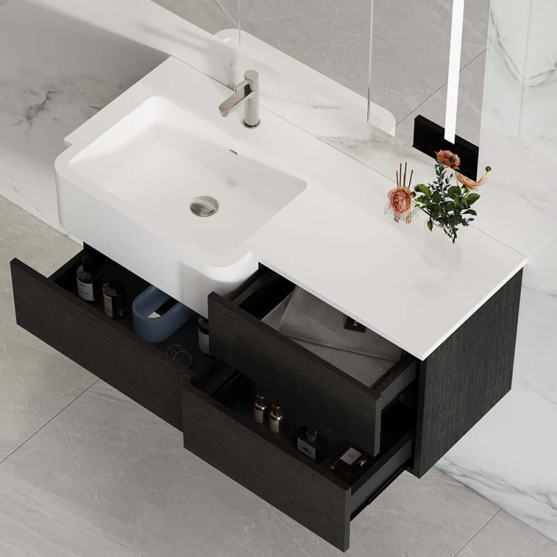 Bathroom Vanity Set 39.3" Modern Floating Bathroom Vanity Black and White with Sink