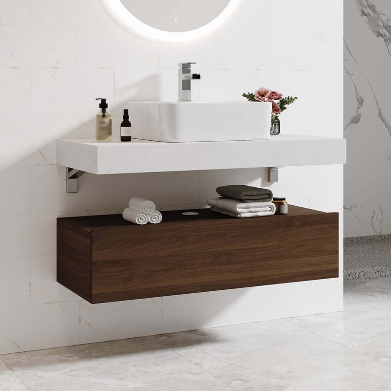 40" Modern Floating Bathroom Vanity Set With Single Sink White and Walnut