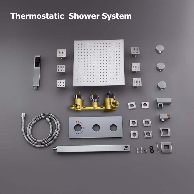LED Wall Mount 12" Shower Set with Hand Shower & Body Spray Jets in Polished Chrome