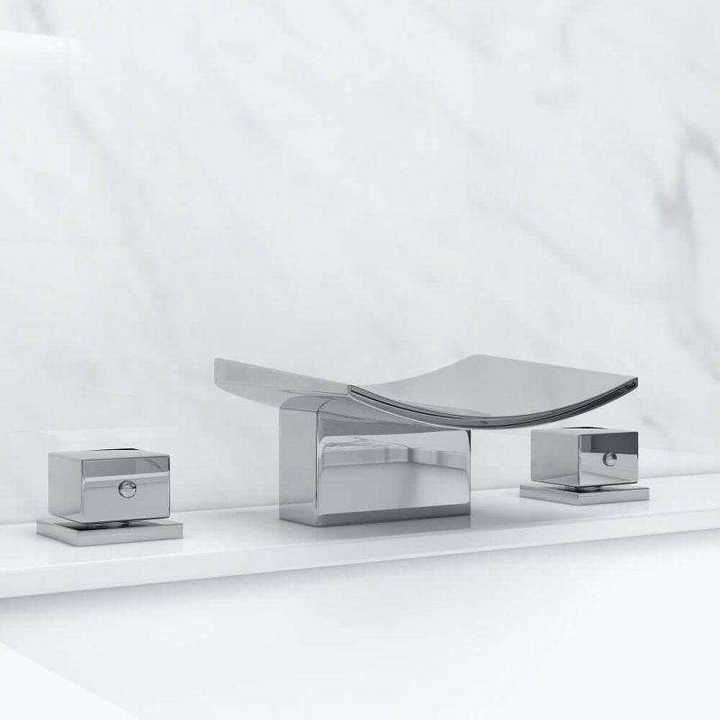 Grop Contemporary Double Handle Waterfall Widespread Bathroom Sink Faucet in Polished Chrome