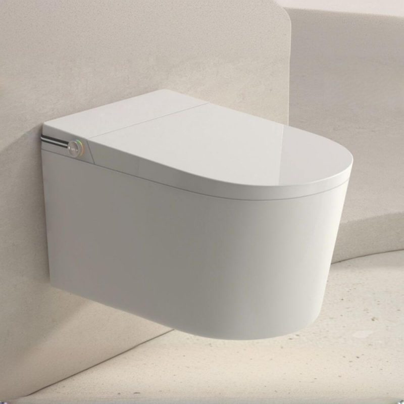 Contemporary Chalk Wall Hung One-Piece Toilet with Siphon Jet, 0" Rough In, Polymerized Seat, Concealed Tank