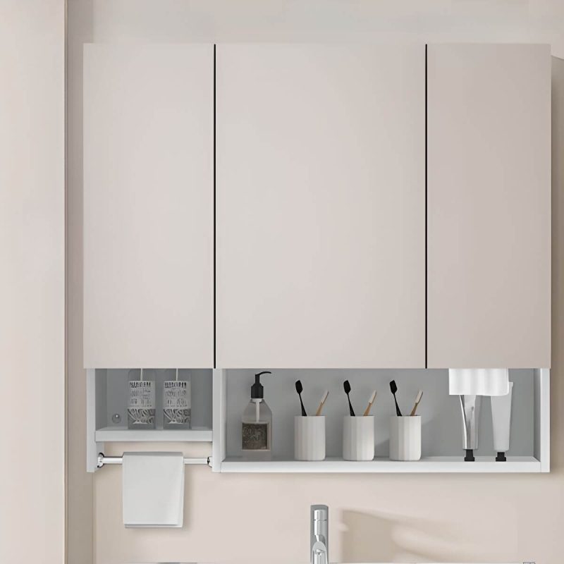 Stainless Steel Rectangular White Medicine Cabinet with 8 Shelves, Soft Close Door Hinge, Rainproof, and Specular Mirror, 39"L x 5"W x 35"H, Ordinary Mirror Cabinet