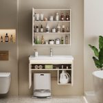 Rust Resistant Silver Faucet Bathroom Vanity with 3 Doors, Backsplash, Ivory Base, White Sink, and Ceramic Countertop, Vanity & Faucet & Mirror Cabinet, 36"L x 19"W x 20"H