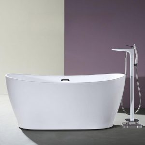 Simple Chalk Plexiglass Oval Freestanding Bathtub with Double Slipper Design, Massage, and Soaking Bath Therapy, 67"L x 31"W x 24"H