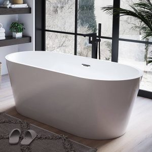Chalk-Colored Simple Style Oval Plexiglass Soaking Freestanding Bathtub with Roll Top and Disc Faucet, Tub, 47"L x 28"W x 22"H