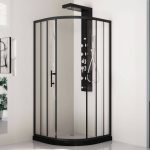 Polymerized Material White Base Orbicular Framed Striped Corner Shower Enclosure with Fixed Glass Panel, Black, 39.4"L x 39.4"W x 76.8"H, Custom Product: Extra 7 Business Day Producing Time