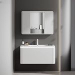 Chalk Spill Proof Bathroom Vanity with 1 Drawer, Shelf, 2 Doors, and Plug-in Medicine Cabinet, 32"L x 19"W x 20"H, Vanity & Mirror Cabinet