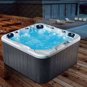 Square Ink Freestanding Bathtub with Lighting System, Air Bath Therapy, Body Jet & Heater, 79"L x 79"W x 35"H