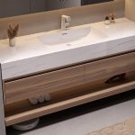 Brown Rust Resistant Bathroom Vanity with Stone Countertop, White Faucet, and Plug-in Feature - Vanity & Faucet & Mirror Cabinet 51"L x 20"W x 19"H