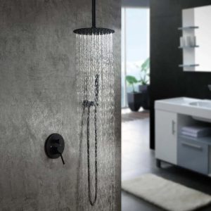 Round Rain Shower Head Shower 12" Combo System with Handheld Shower Matte Black