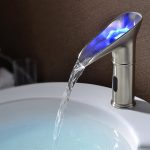 LED Single Hole Touchless Bathroom Sink Waterfall Faucet in Brushed Nickel