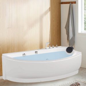 Arc Freestanding Bathtub with 3 Handles, Compression Faucet, Valve, Casual Style, White Color, and Back to Wall Design, Faucet Included, 51"L x 28"W x 25"H