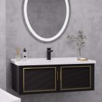 40" Black Floating Bathroom Vanity Set Drop-In Ceramic Sink with Cabinet