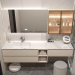 Gray Faucet Cream Stone Countertop 3 Drawer Bathroom Vanity with 1 Mirror, 2 Doors, and Rectangular Sink, 75"L x 20"W x 22"H, Bathroom Vanity & Faucet & Smart Mirror & Cabinet